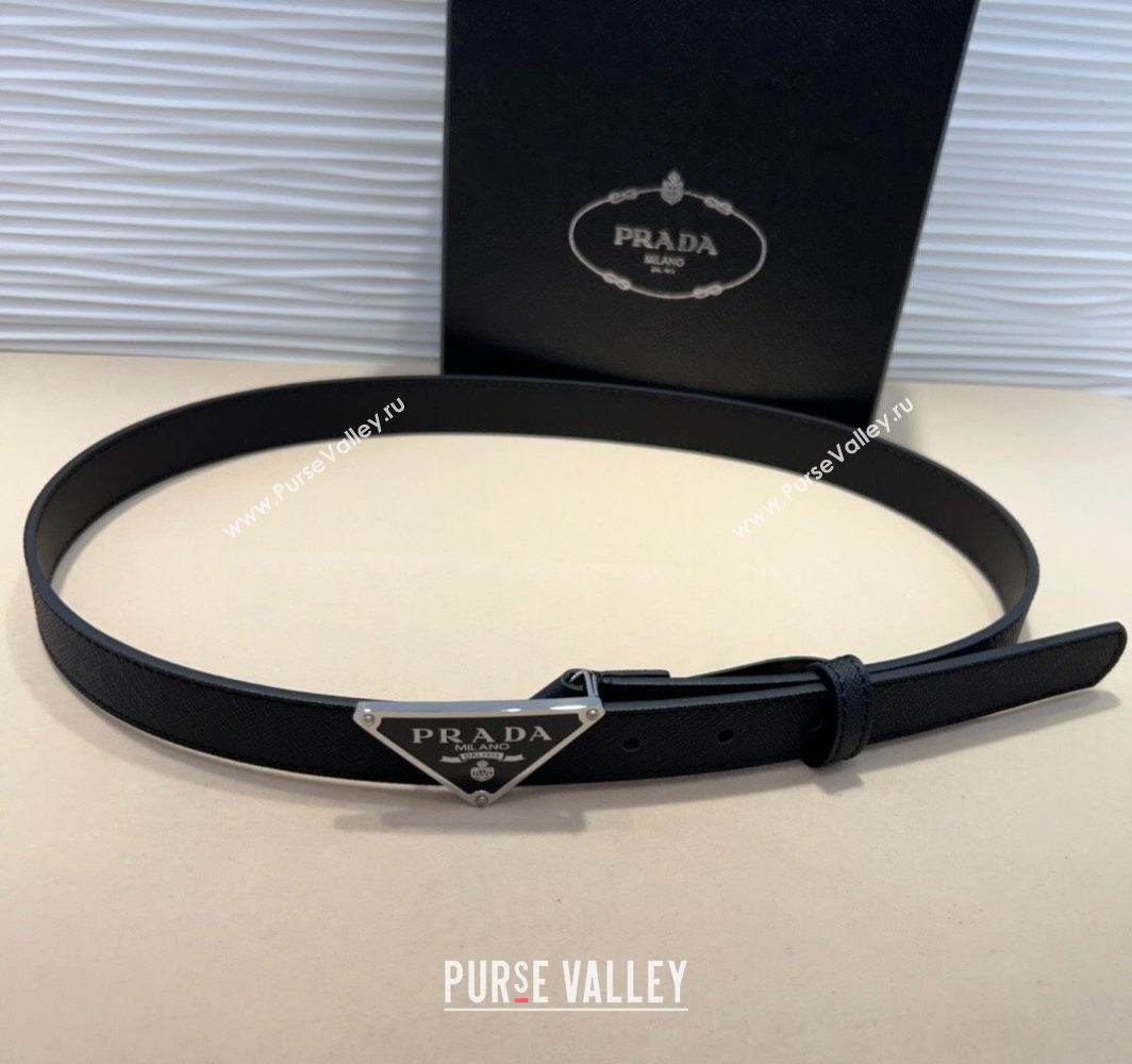 Prada Saffiano Leather Belt 2cm with Triangle Logo Buckle Black/Silver 2025 PR011001 (99-250110076)