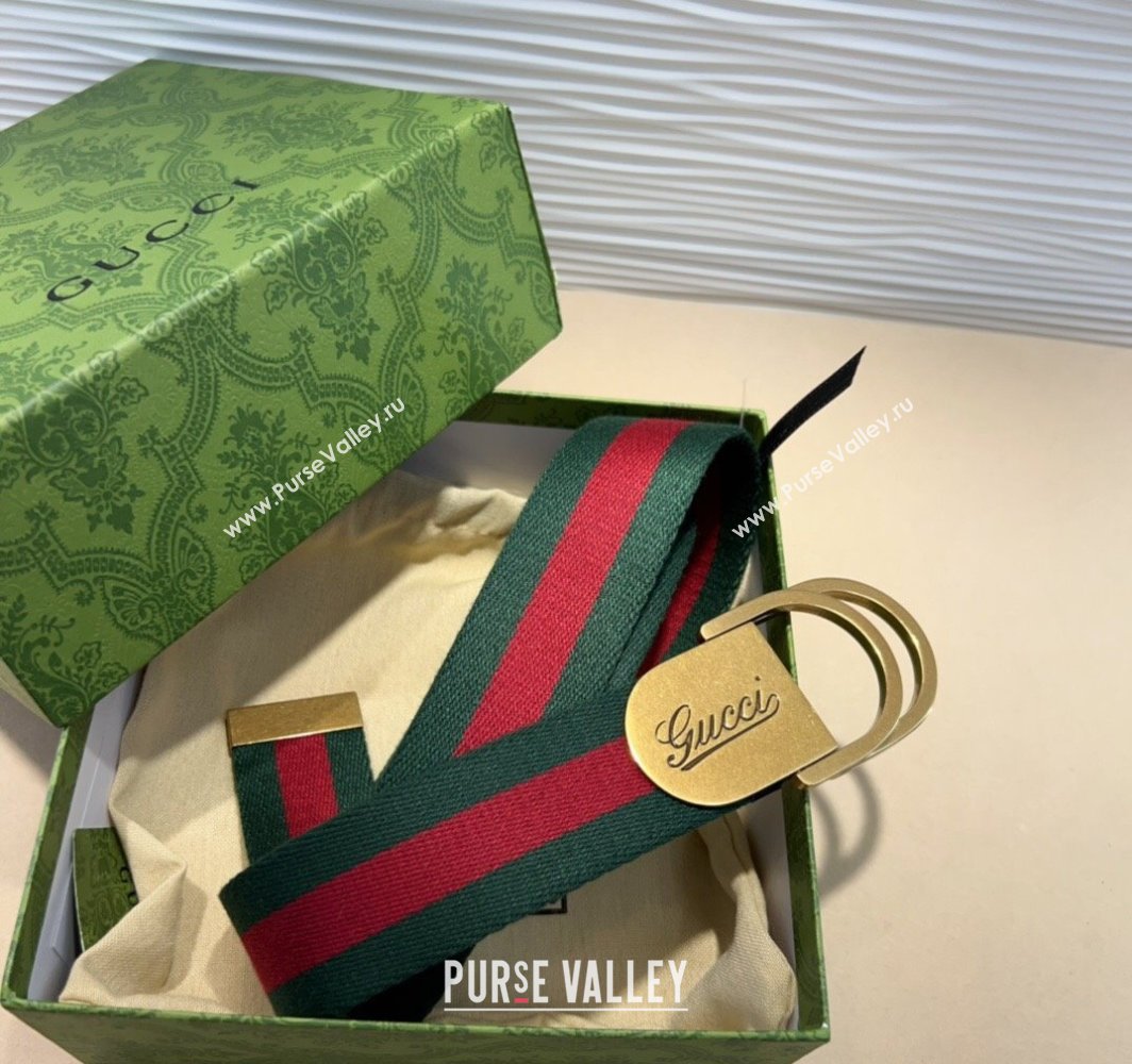 Gucci Web Wide Belt 4cm with Gold Yellow Script Buckle Red/Green 2025 (99-240110063)