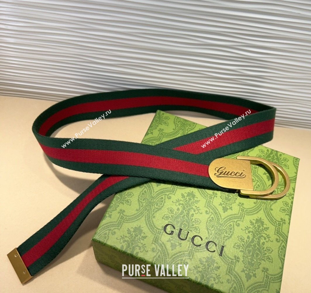 Gucci Web Wide Belt 4cm with Gold Yellow Script Buckle Red/Green 2025 (99-240110063)