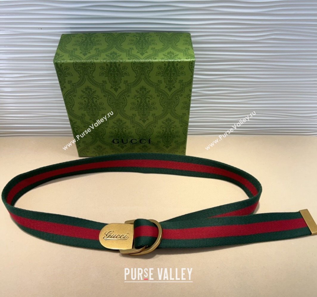 Gucci Web Wide Belt 4cm with Gold Yellow Script Buckle Red/Green 2025 (99-240110063)