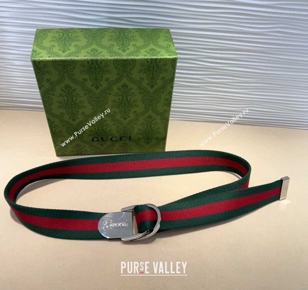 Gucci Web Wide Belt 4cm with Silver Script Buckle Red/Green 2025 (99-240110064)