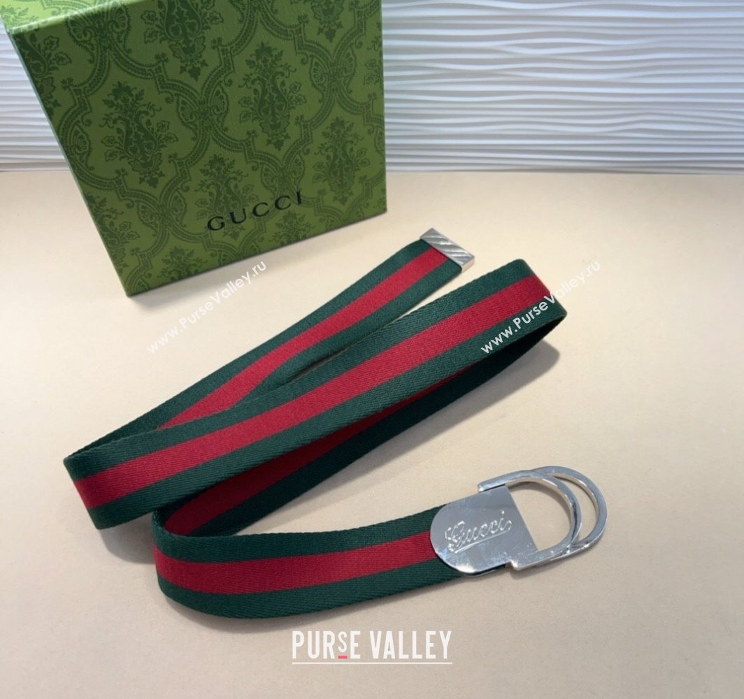 Gucci Web Wide Belt 4cm with Silver Script Buckle Red/Green 2025 (99-240110064)