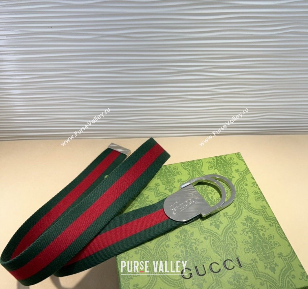 Gucci Web Wide Belt 4cm with Silver Script Buckle Red/Green 2025 (99-240110064)