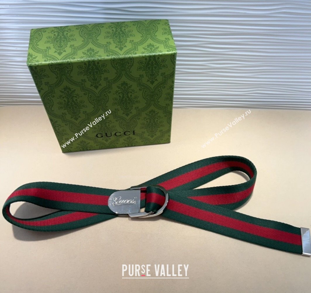 Gucci Web Wide Belt 4cm with Silver Script Buckle Red/Green 2025 (99-240110064)