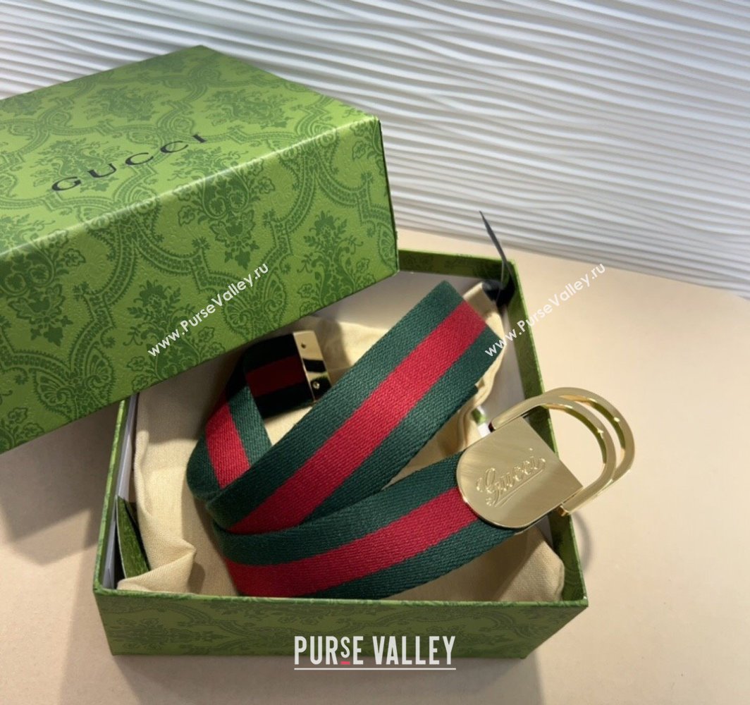 Gucci Web Wide Belt 4cm with Light Gold Script Buckle Red/Green 2025 (99-240110065)