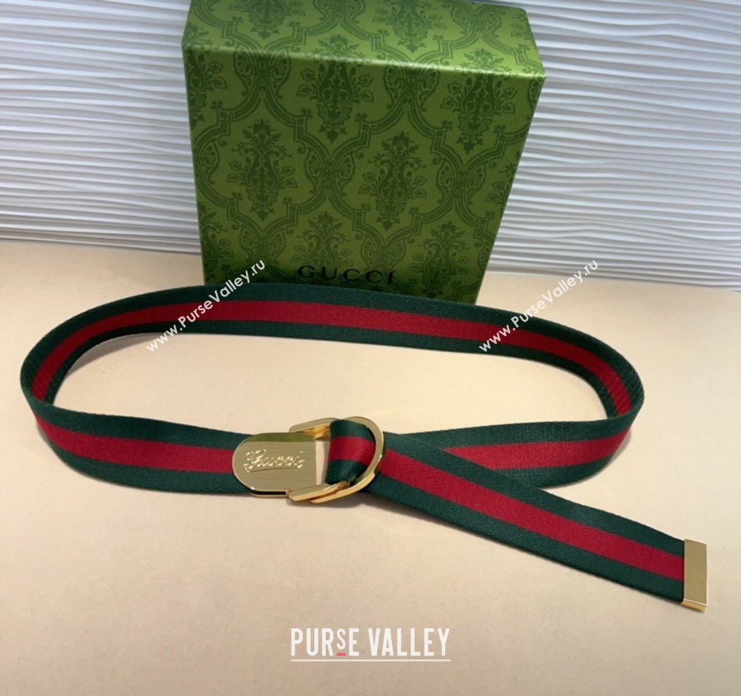 Gucci Web Wide Belt 4cm with Light Gold Script Buckle Red/Green 2025 (99-240110065)