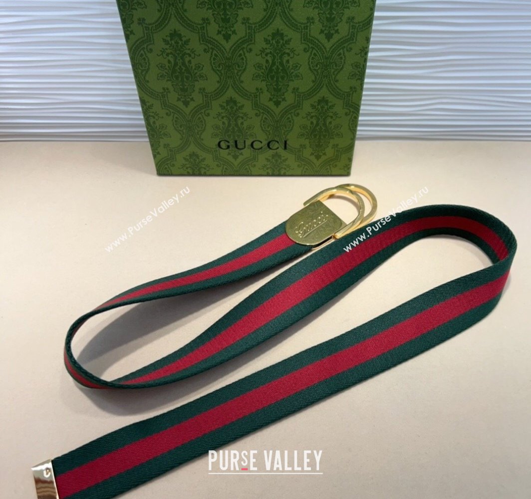 Gucci Web Wide Belt 4cm with Light Gold Script Buckle Red/Green 2025 (99-240110065)