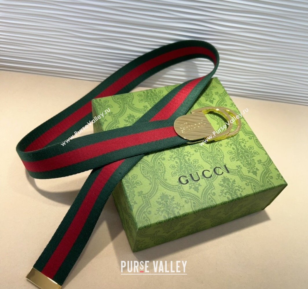 Gucci Web Wide Belt 4cm with Light Gold Script Buckle Red/Green 2025 (99-240110065)