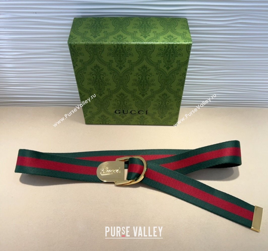 Gucci Web Wide Belt 4cm with Light Gold Script Buckle Red/Green 2025 (99-240110065)