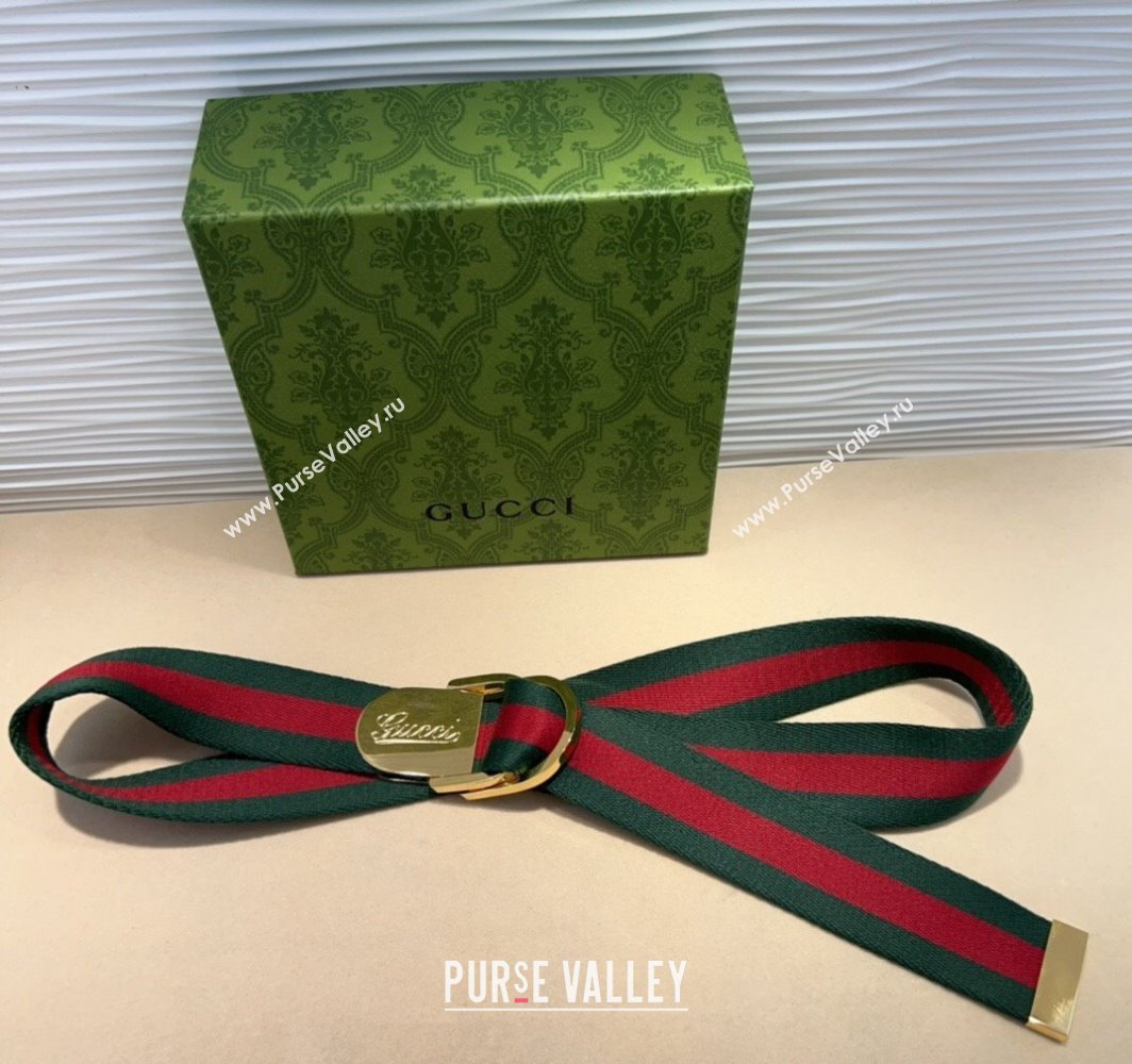 Gucci Web Wide Belt 4cm with Light Gold Script Buckle Red/Green 2025 (99-240110065)