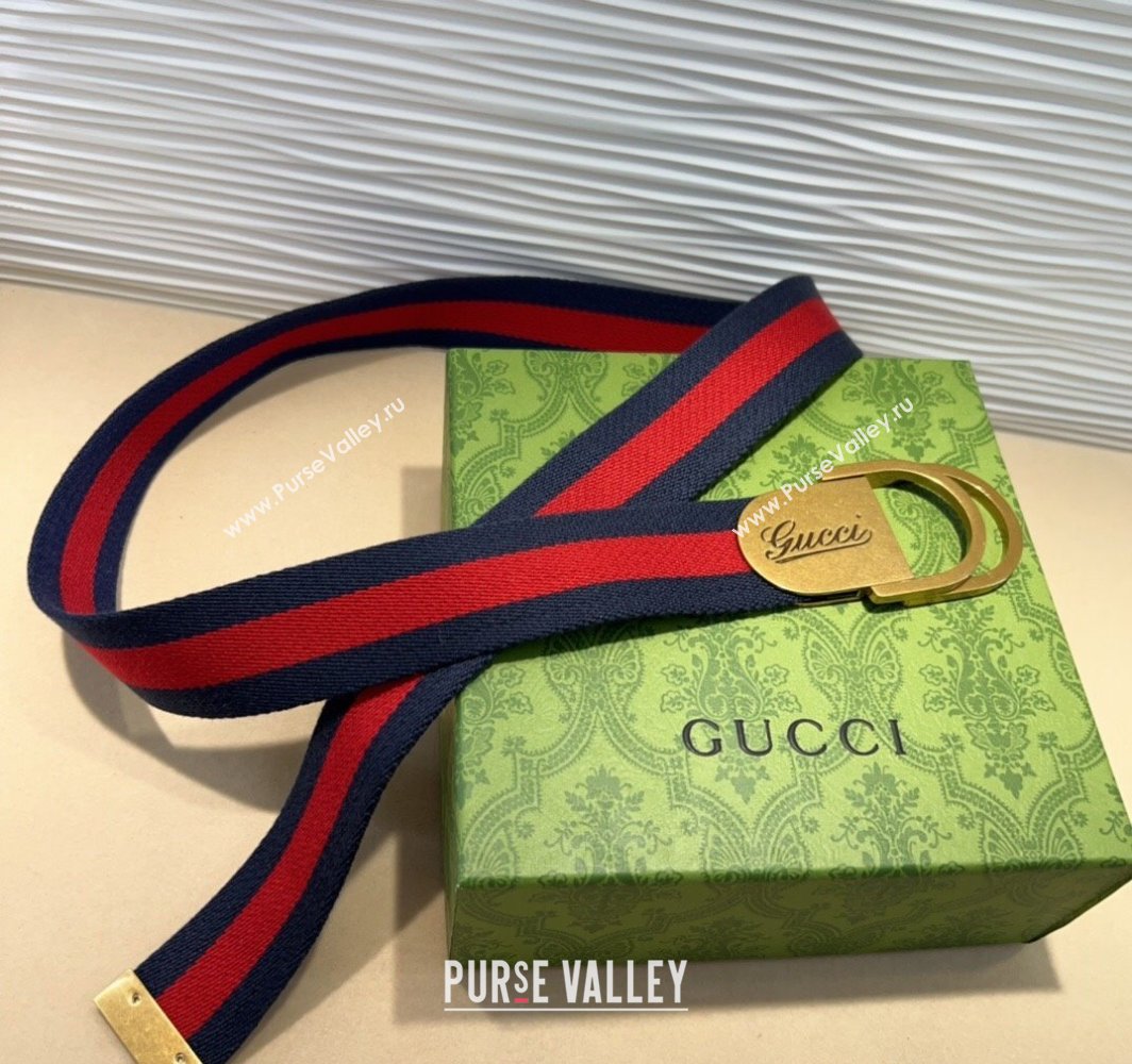 Gucci Web Wide Belt 4cm with Gold Yellow Script Buckle Red/Blue 2025 (99-240110066)