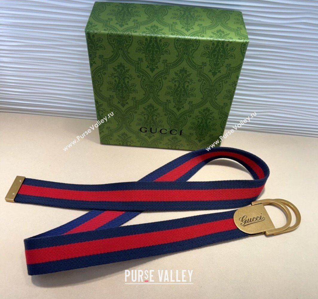 Gucci Web Wide Belt 4cm with Gold Yellow Script Buckle Red/Blue 2025 (99-240110066)