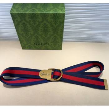 Gucci Web Wide Belt 4cm with Gold Yellow Script Buckle Red/Blue 2025 (99-240110066)