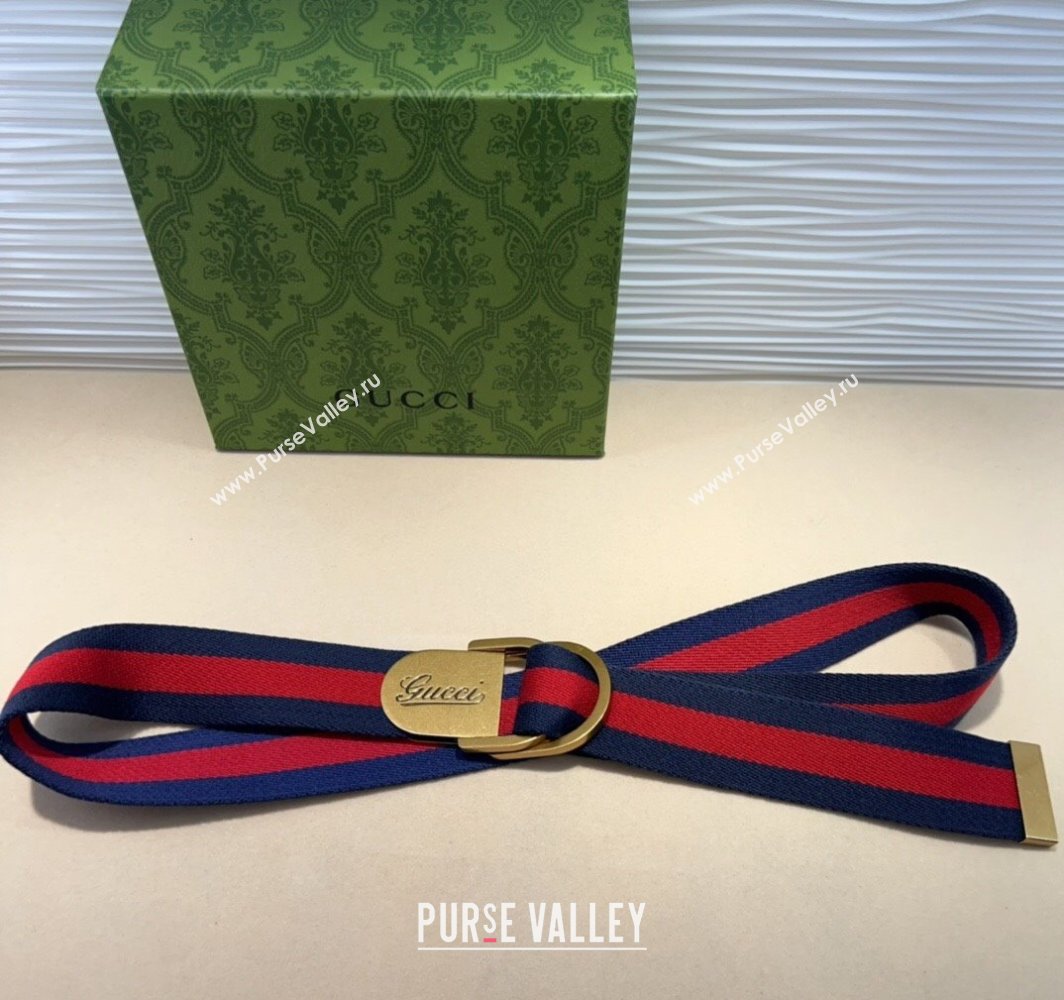 Gucci Web Wide Belt 4cm with Gold Yellow Script Buckle Red/Blue 2025 (99-240110066)