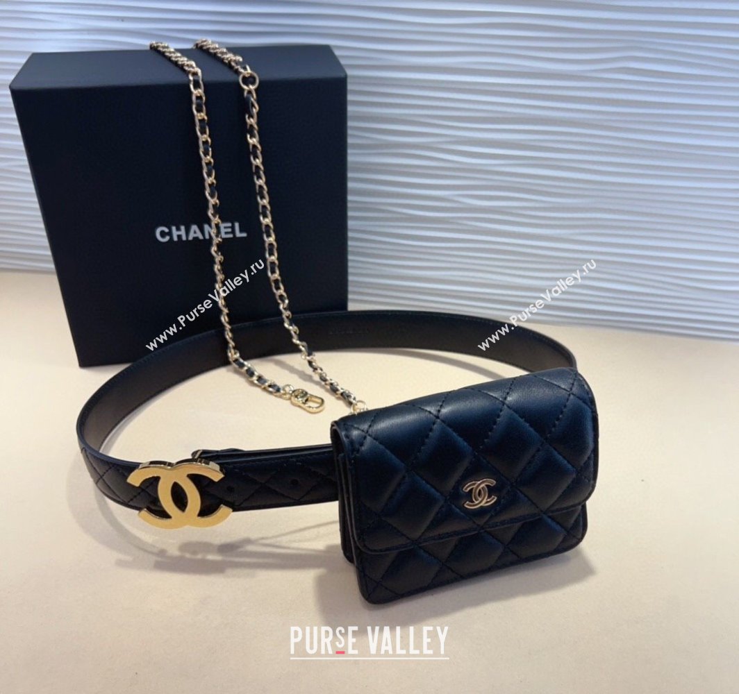 Chanel Quilted Lambskin Leather Pouch Belt Black 2025 CH010908 (99-250109115)