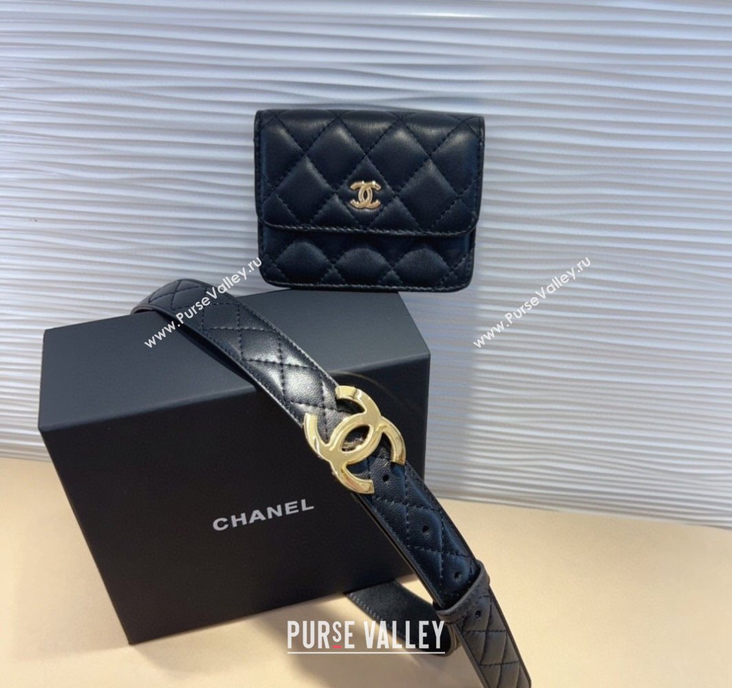 Chanel Quilted Lambskin Leather Pouch Belt Black 2025 CH010908 (99-250109115)