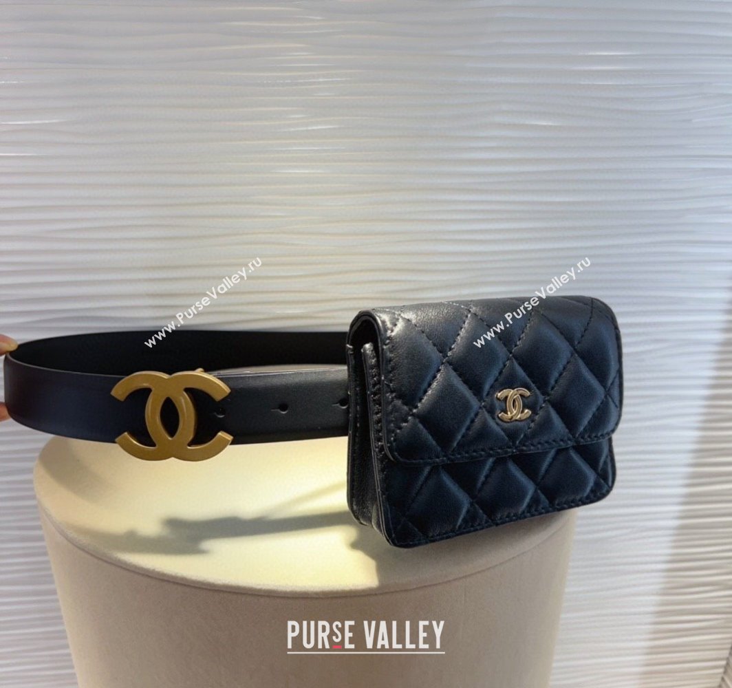 Chanel Quilted Lambskin Calfskin Pouch Belt Black 2025 CH010908 (99-250109116)