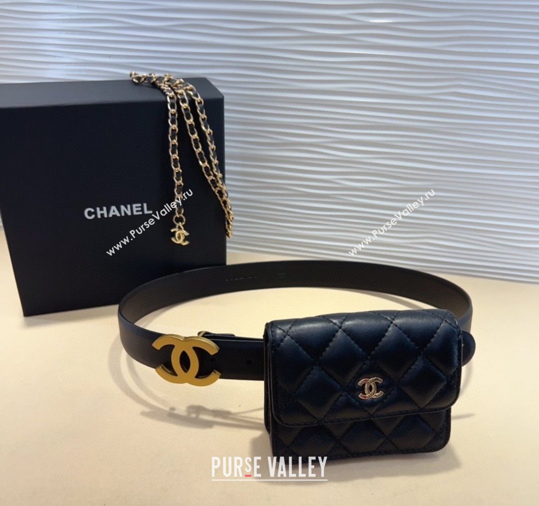 Chanel Quilted Lambskin Calfskin Pouch Belt Black 2025 CH010908 (99-250109116)