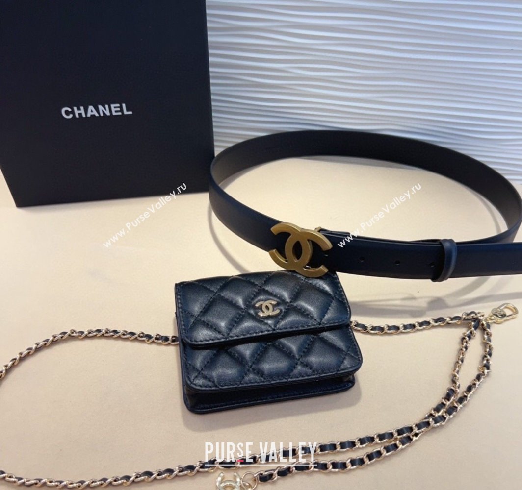 Chanel Quilted Lambskin Calfskin Pouch Belt Black 2025 CH010908 (99-250109116)