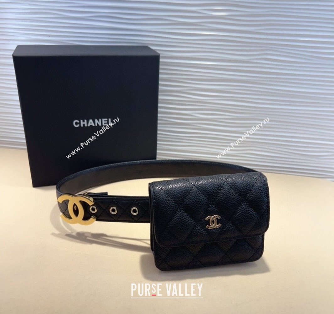 Chanel Quilted Lambskin Calfskin Pouch Belt Black 2025 CH010908 (99-250109116)