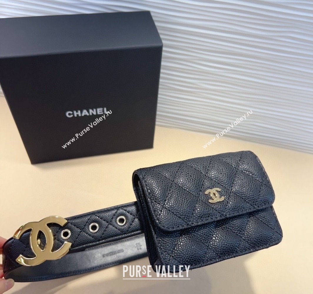 Chanel Grained Calfskin Leather Pouch Belt Black 2025 CH010908 (99-250109117)