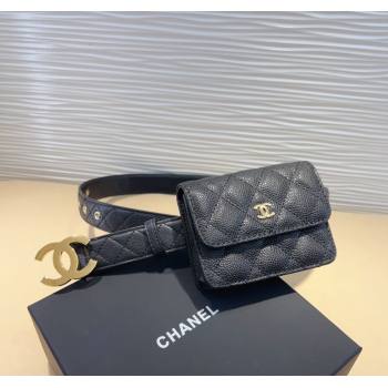 Chanel Grained Calfskin Leather Pouch Belt Black 2025 CH010908 (99-250109117)