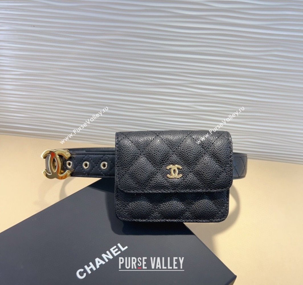 Chanel Grained Calfskin Leather Pouch Belt Black 2025 CH010908 (99-250109117)