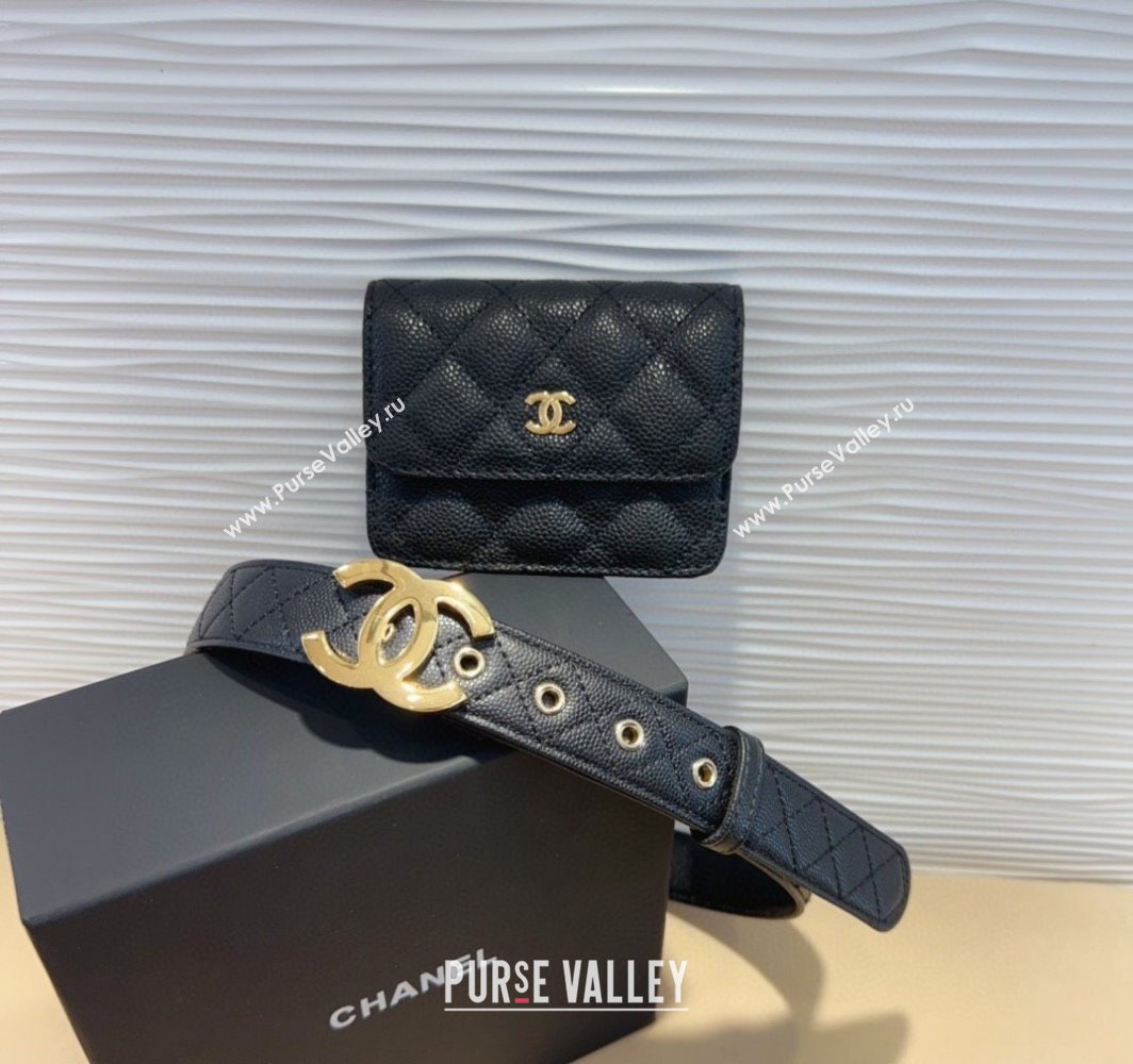 Chanel Grained Calfskin Leather Pouch Belt Black 2025 CH010908 (99-250109117)