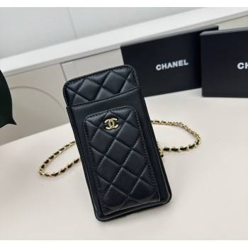 Chanel Lambskin Phone Holder with Chain Black/Gold 2025 AP0990 50079 (99-250109118)