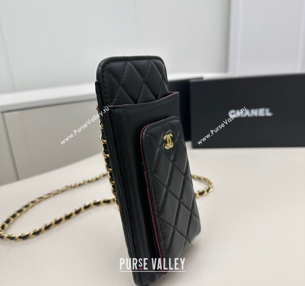 Chanel Lambskin Phone Holder with Chain Black/Gold 2025 AP0990 50079 (99-250109118)