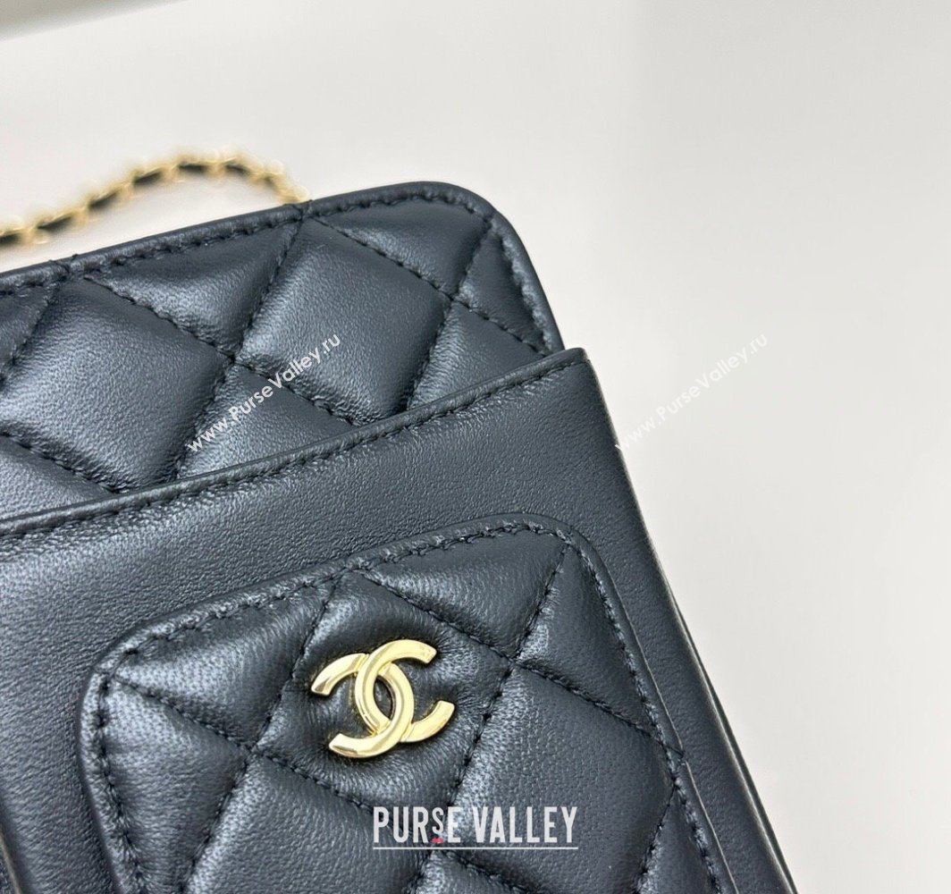 Chanel Lambskin Phone Holder with Chain Black/Gold 2025 AP0990 50079 (99-250109118)