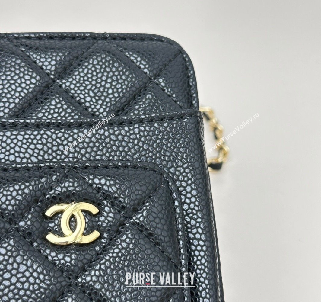 Chanel Grained Calfskin Phone Holder with Chain Black/Gold 2025 AP0990 50079 (99-250109120)