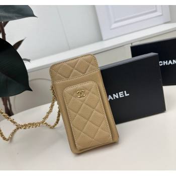 Chanel Grained Calfskin Phone Holder with Chain Beige 2025 AP0990 50079 (99-250109124)