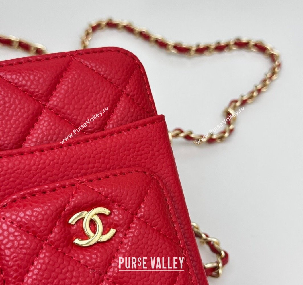 Chanel Grained Calfskin Phone Holder with Chain Red 2025 AP0990 50079 (99-250109125)