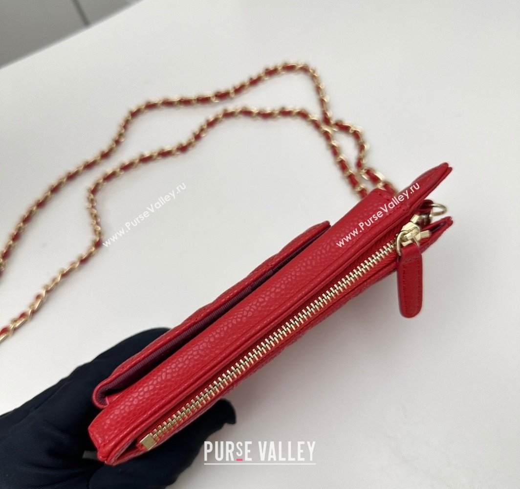 Chanel Grained Calfskin Phone Holder with Chain Red 2025 AP0990 50079 (99-250109125)