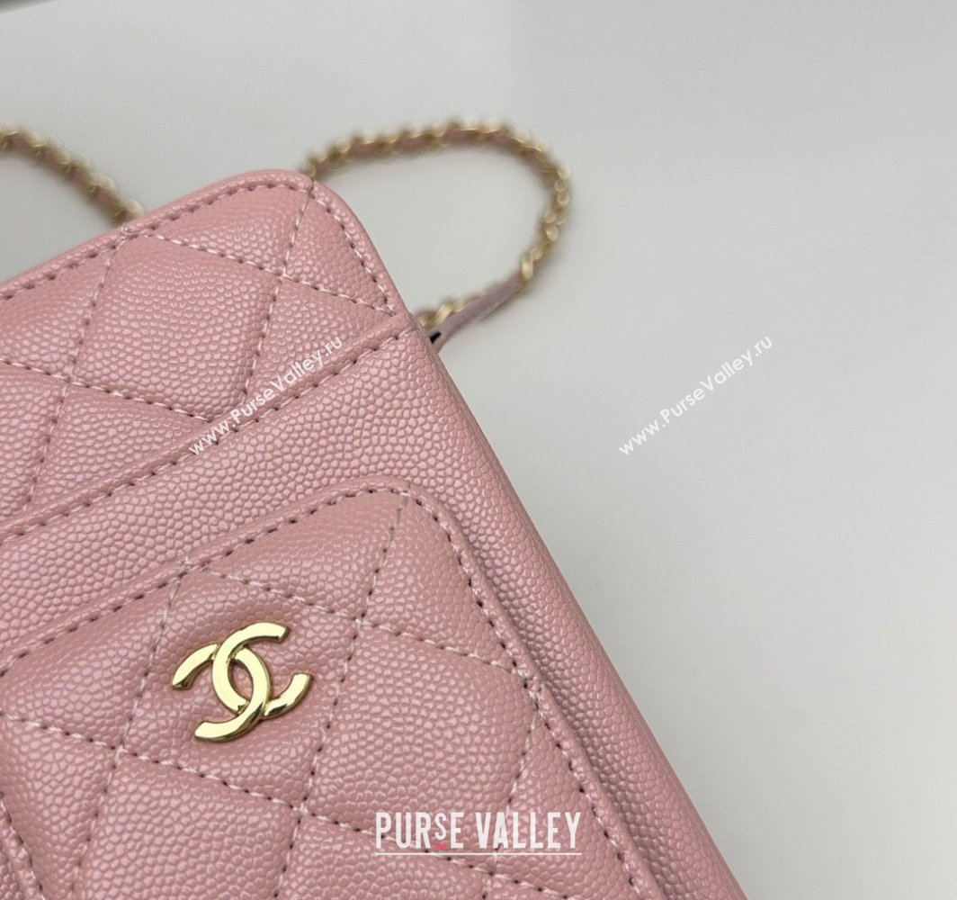 Chanel Grained Calfskin Phone Holder with Chain Light Pink 2025 AP0990 50079 (99-250109127)