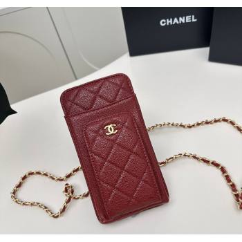 Chanel Grained Calfskin Phone Holder with Chain Dark Burgundy 2025 AP0990 50079 (99-250109129)