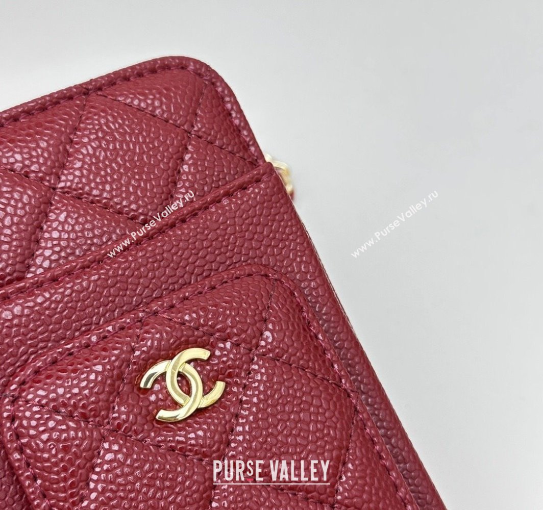 Chanel Grained Calfskin Phone Holder with Chain Dark Burgundy 2025 AP0990 50079 (99-250109129)