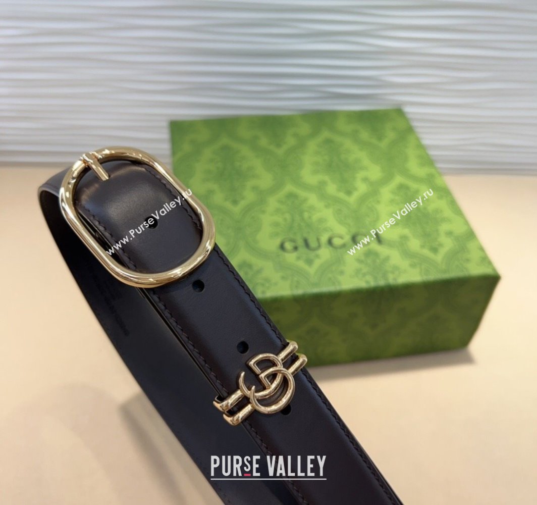 Gucci Double G Leather Belt 3cm with Round Pin Buckle Dark Brown 2025 633125 (99-240110054)