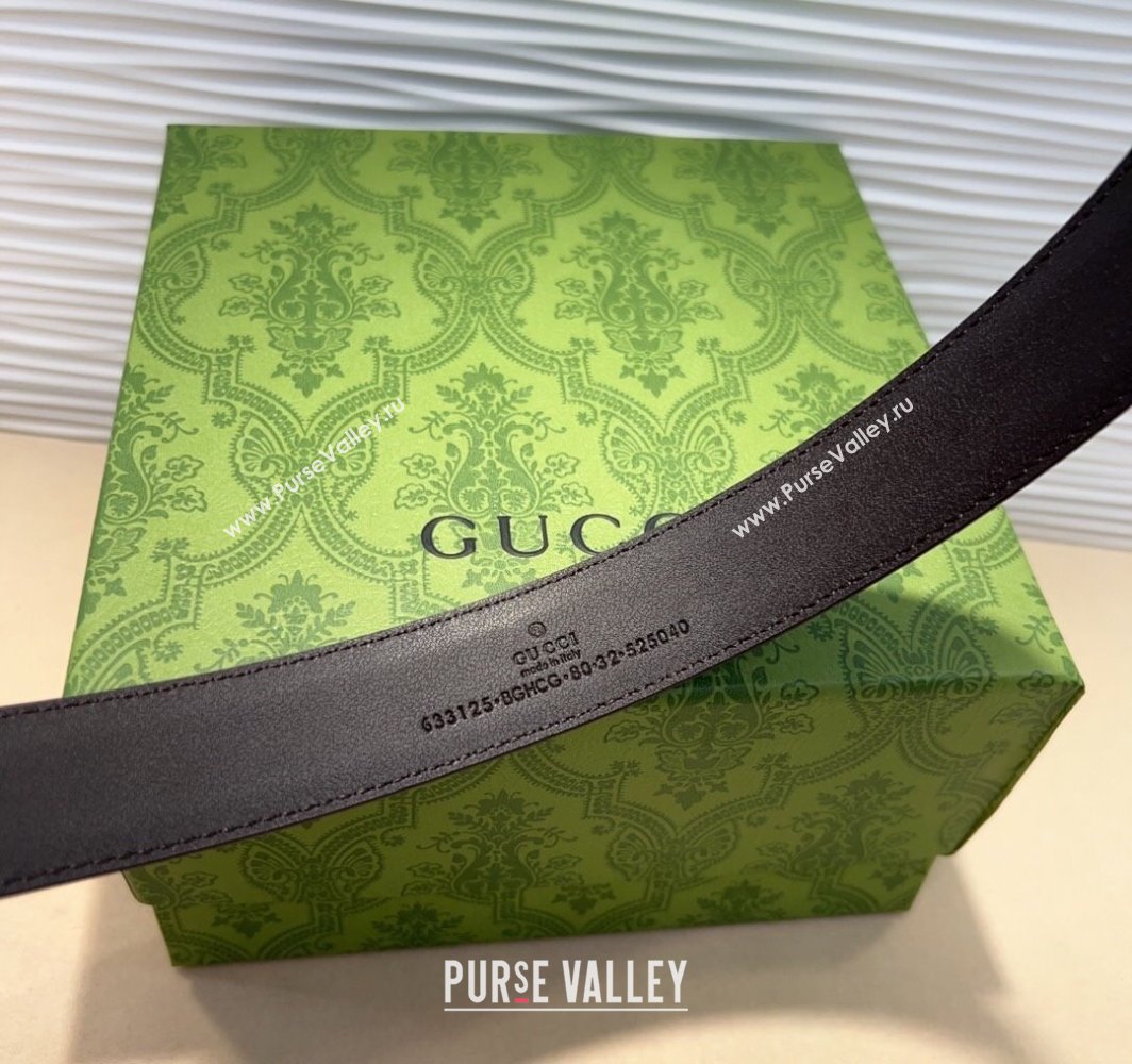 Gucci Double G Leather Belt 3cm with Round Pin Buckle Dark Brown 2025 633125 (99-240110054)