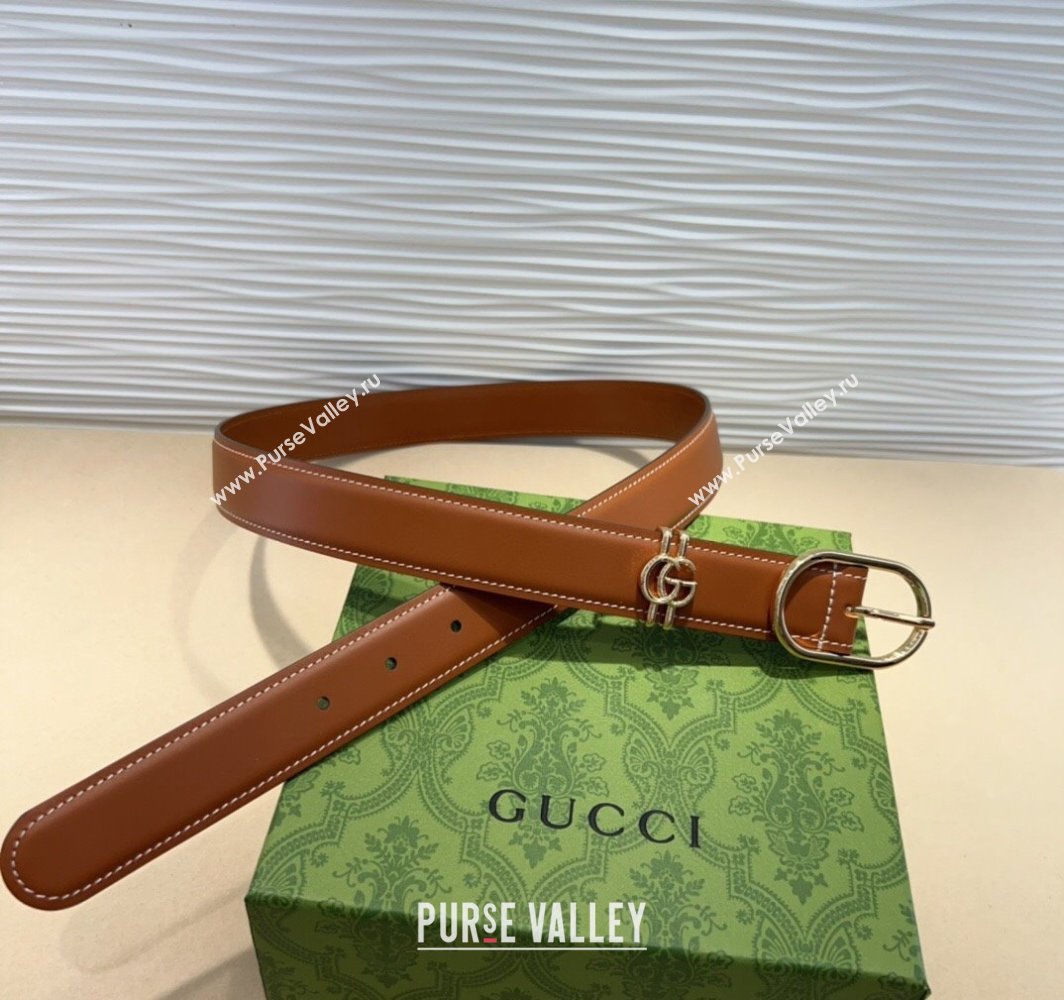 Gucci Double G Leather Belt 3cm with Round Pin Buckle Brown/Gold 2025 633125 (99-240110057)