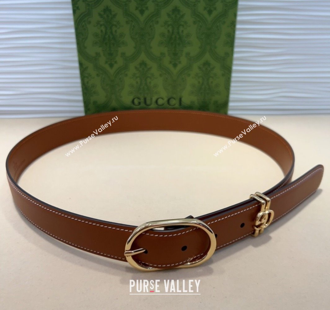 Gucci Double G Leather Belt 3cm with Round Pin Buckle Brown/Gold 2025 633125 (99-240110057)