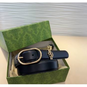 Gucci Double G Leather Belt 3cm with Round Pin Buckle Black/Gold 2025 633125 (99-240110059)