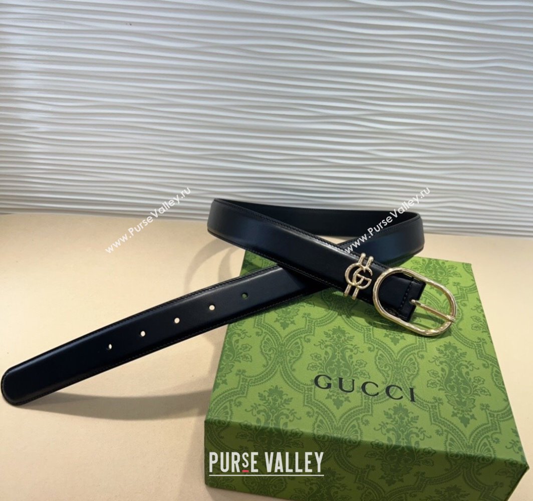 Gucci Double G Leather Belt 3cm with Round Pin Buckle Black/Gold 2025 633125 (99-240110059)