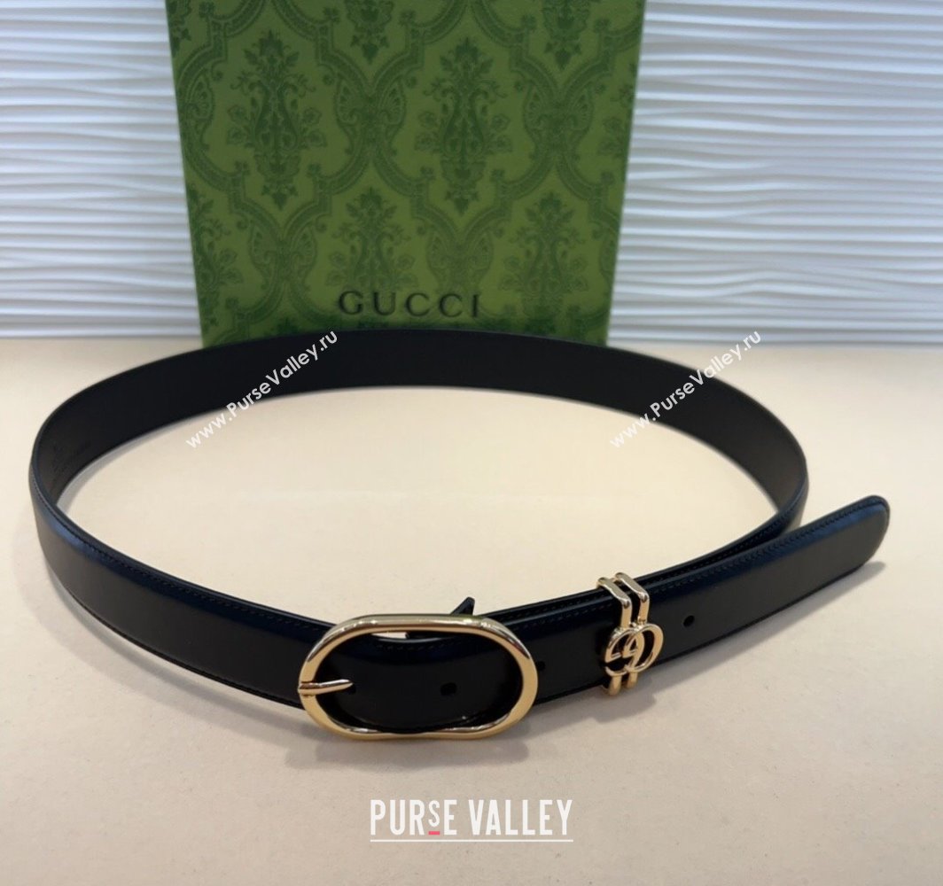 Gucci Double G Leather Belt 3cm with Round Pin Buckle Black/Gold 2025 633125 (99-240110059)