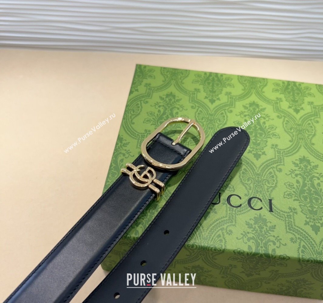 Gucci Double G Leather Belt 3cm with Round Pin Buckle Black/Gold 2025 633125 (99-240110059)