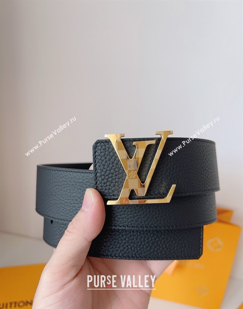 Louis Vuitton Mens Damier LV Belt 4cm with LV Buckle in Palm-Grained Leather Black/Gold 2025 LV011002 (99-250110083)