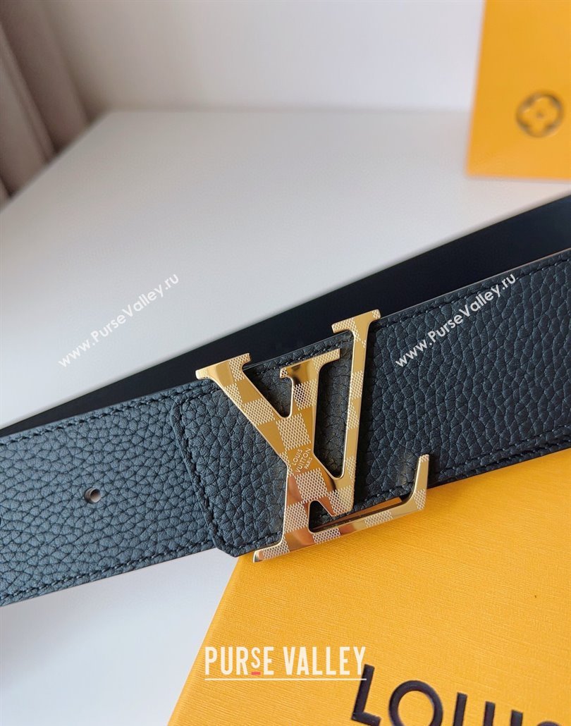 Louis Vuitton Mens Damier LV Belt 4cm with LV Buckle in Palm-Grained Leather Black/Gold 2025 LV011002 (99-250110083)