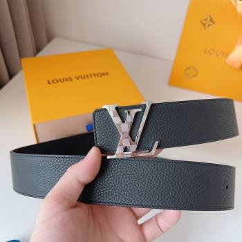 Louis Vuitton Mens Damier LV Belt 4cm with LV Buckle in Palm-Grained Leather Black/Silver 2025 LV011002 (99-250110084)