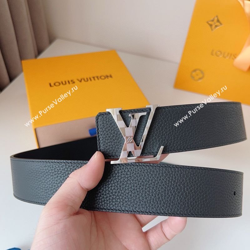 Louis Vuitton Mens Damier LV Belt 4cm with LV Buckle in Palm-Grained Leather Black/Silver 2025 LV011002 (99-250110084)